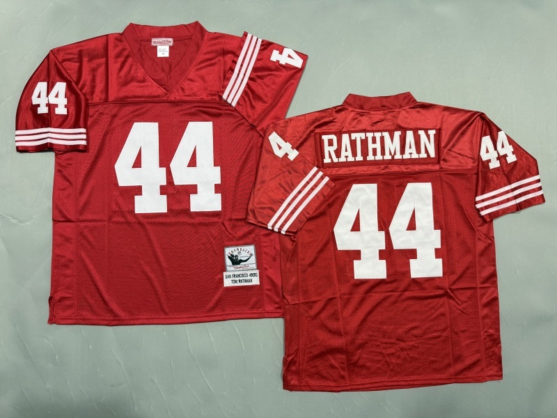 Men 2025 San Francisco 49ers #44 Rathman red Throwback Limited NFL Jersey style 001
